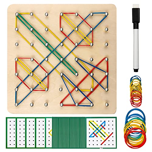 Miyobing Kreatives Holz Geoboard, Montessori Spielzeug ab 3 Jahre, Motorikspielzeug Lernspielzeug, Geometriebrett Kinderspielzeug, Geschenkidee Für Junge Und Mädchen Ab 3 4 5 Jahren von Miyobing