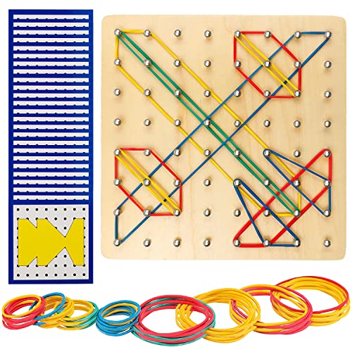 Miyobing Kreatives Montessori Holz Geoboard Für Unzählige Spannende Figuren | Lernspielzeug das Räumliches Denken Fördert | Motorikspielzeug, Geschenkidee Für Junge Und Mädchen Ab 3 4 5 6 Jahren von Miyobing