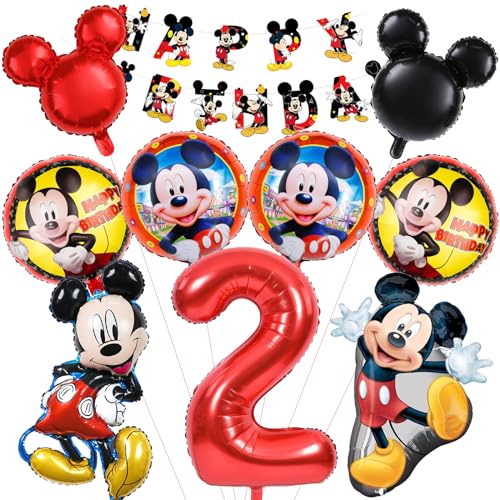 10 Stück Micky Mous Luftballons Geburtstag Set 2 Jahre Junge, Micky Maus Geburtstagsdeko Folienballon, Kindergeburtstag Luftballons, Micke Maus Geburtstag Party Deko Ballons Set für Kinder (2) von Mizijia