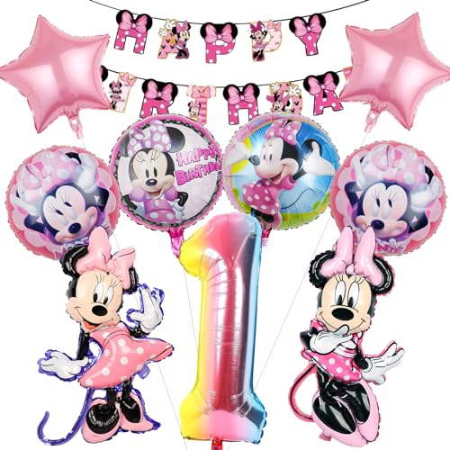 10 Stück Minni Mous Luftballons Geburtstag Set 1 Jahre Mädchen, Maus Geburtstagsdeko Folienballon, Kindergeburtstag Luftballons, Minni Maus Geburtstag Party Deko Ballons Set für Kinder (1) von Mizijia