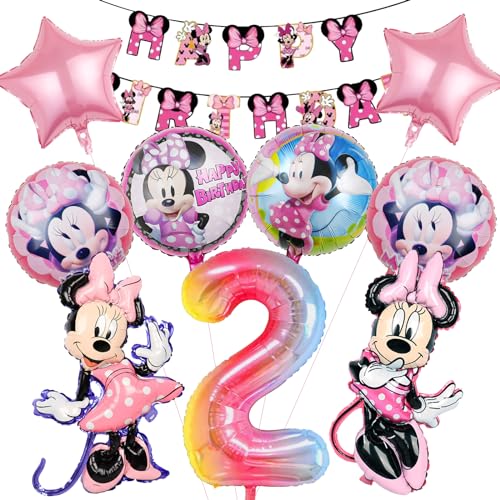 10 Stück Minni Mous Luftballons Geburtstag Set 2 Jahre Mädchen, Maus Geburtstagsdeko Folienballon, Kindergeburtstag Luftballons, Minni Maus Geburtstag Party Deko Ballons Set für Kinder (2) von Mizijia