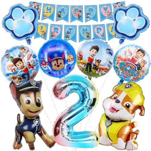 10 Stück Paw Dog Luftballons Geburtstag Set 2 Jahre Junge, Dog Geburtstagsdeko Folienballon, Kindergeburtstag Luftballons, Paw Dog Geburtstag Party Deko Ballons Set für Kinder (2) von Mizijia