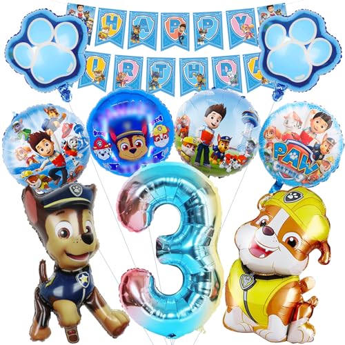 10 Stück Paw Dog Luftballons Geburtstag Set 3 Jahre Junge, Dog Geburtstagsdeko Folienballon, Kindergeburtstag Luftballons, Paw Dog Geburtstag Party Deko Ballons Set für Kinder (3) von Mizijia