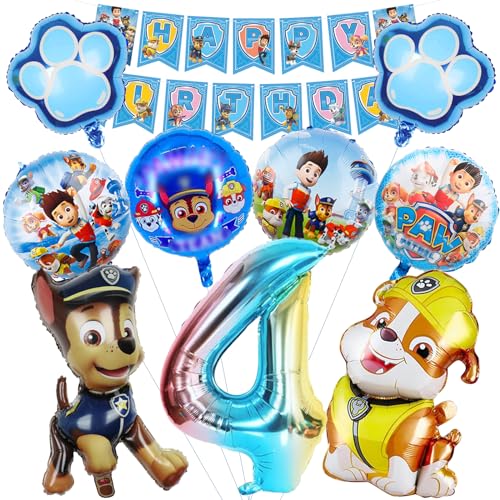 10 Stück Paw Dog Luftballons Geburtstag Set 4 Jahre Junge, Dog Geburtstagsdeko Folienballon, Kindergeburtstag Luftballons, Paw Dog Geburtstag Party Deko Ballons Set für Kinder (4) von Mizijia