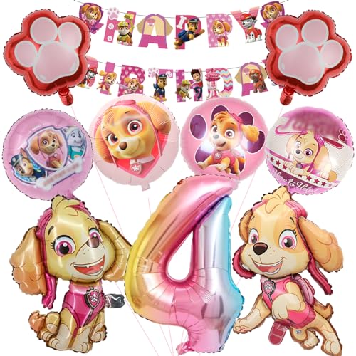 10 Stück Paw Dog Luftballons Geburtstag Set 4 Jahre Mädchen, Dog Geburtstagsdeko Folienballon, Kindergeburtstag Luftballons, Paw Dog Geburtstag Party Deko Ballons Set für Kinder (4) von Mizijia