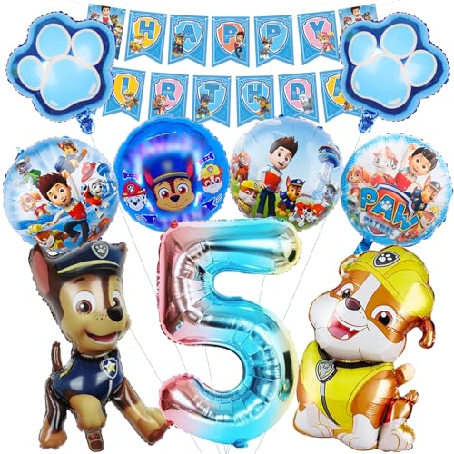 10 Stück Paw Dog Luftballons Geburtstag Set 5 Jahre Junge, Dog Geburtstagsdeko Folienballon, Kindergeburtstag Luftballons, Paw Dog Geburtstag Party Deko Ballons Set für Kinder (5) von Mizijia