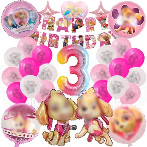 Mizijia 26 Stück Paw Dog Geburtstagsdeko 3 Jahre Mädchen, Paw Dog Luftballons Geburtstag Set, Kindergeburtstag Folienballon, Geburtstag Party Deko Ballons Set für Kinder (3) von Mizijia