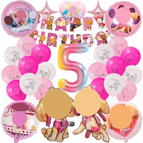 Mizijia 26 Stück Paw Dog Geburtstagsdeko 5 Jahre Mädchen, Paw Dog Luftballons Geburtstag Set, Kindergeburtstag Folienballon, Geburtstag Party Deko Ballons Set für Kinder (5) von Mizijia
