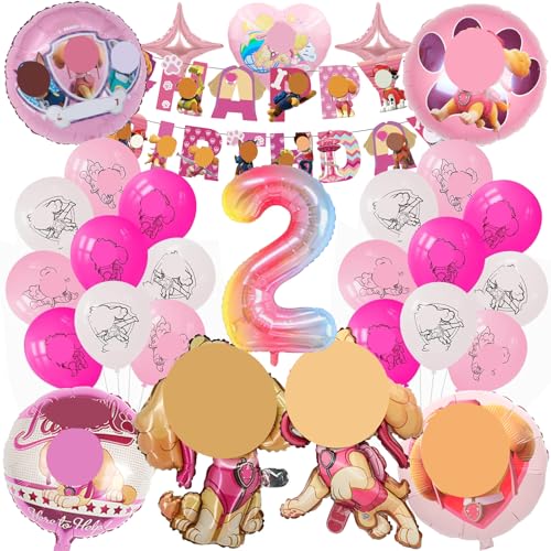 Mizijia 26 Stück Paw Dog Geburtstagsdeko 2 Jahre Mädchen, Paw Dog Luftballons Geburtstag Set, Kindergeburtstag Folienballon, Geburtstag Party Deko Ballons Set für Kinder (2) von Mizijia