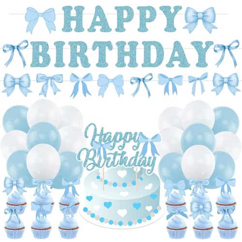 47pcs Blau Schleife Geburtstag Dekorationen,Happy Birthday Deko, Geburtstagsdeko Blau, mit Schleife Cupcake Topper, Geeignet für die Atmosphäre Dekoration und Geburtstagsdekoration für Mädchen 47pcs Blau Schleife Geburtstag Dekorationen,Happy Birthday Deko, Geburtstagsdeko Blau, mit Schleife Cupcake Topper, Geeignet für die Atmosphäre Dekoration und Geburtstagsdekoration für Mädchen von Mizijia