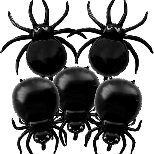 5pcs Schwarz Spinnen Folienballons, Halloween Folienballon Spinne, Spinne Party Ballons, Spinnen Luftballon Deko, Ein erschreckender Ball, Halloween -Geschenkdekoration für Kinder von Mizijia