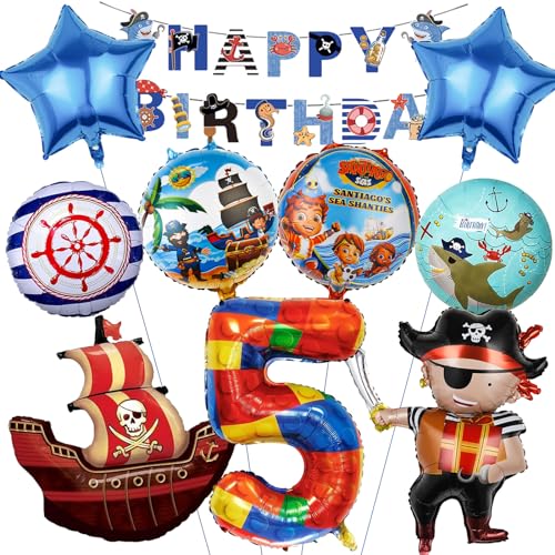 Mizijia 10 Stück Piratn Luftballons Geburtstag Set 5 Jahre Junge, Piratn Geburtstagsdeko Folienballon, Kindergeburtstag, Geburtstag Party Deko Ballons Set für Kinder (5) von Mizijia