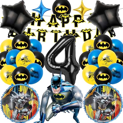 Mizijia 24 Stück Bat Luftballons Geburtstag Set 4 Jahre Junge, Supeheld Geburtstagsdeko Folienballon, Kindergeburtstag, Geburtstag Party Deko Ballons Set für Kinder (4) von Mizijia