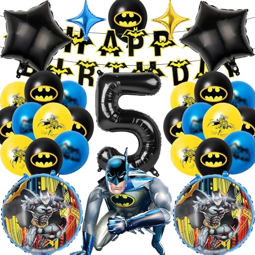 Mizijia 24 Stück Batm Geburtstagsdeko 5 Jahre Junge Mädchen, Batm Luftballons Geburtstag Set, Kindergeburtstag Folienballon, Geburtstag Party Deko Ballons Set für Kinder (5) von Mizijia