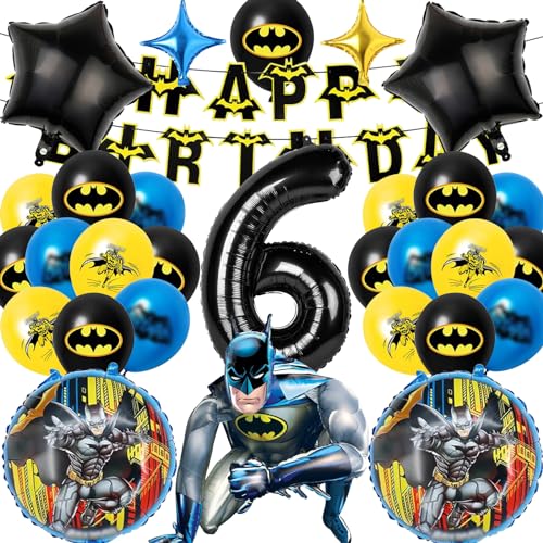 Mizijia 24 Stück Batm Geburtstagsdeko 6 Jahre Junge Mädchen, Batm Luftballons Geburtstag Set, Kindergeburtstag Folienballon, Geburtstag Party Deko Ballons Set für Kinder (6) von Mizijia