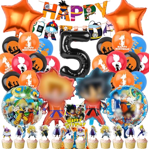 Mizijia 37 Stück Dragnball Geburtstagsdeko 5 Jahre Junge, Dragnball Geburtstag Party Set, Luftballons Geburtstag Set, Kindergeburtstag Ballons Set, Party Deko Geburtstag Set für Kinder (5Jahre) von Mizijia