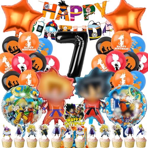 Mizijia 37 Stück Dragnball Geburtstagsdeko, 7 Jahre Junge, Anime-themed Geburtstagsparty Ballon-Set, Rot, Aluminiumfolienmaterial und digitaler Ballon, Kinder, Jungen (7 Jahre), Unisex von Mizijia