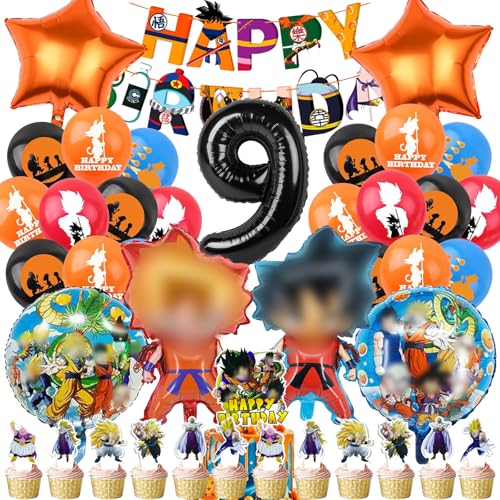 Mizijia 37 Stück Dragnball Geburtstagsdeko, 9 Jahre Junge, Anime-themed Geburtstagsparty Ballon-Set, Rot, Blau, Schwarz, Orange, Kinder, Unisex von Mizijia