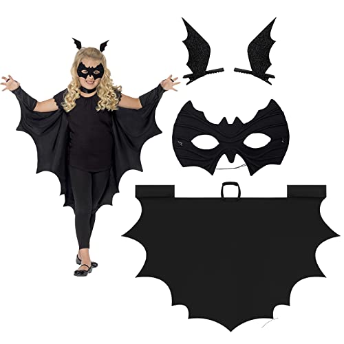 Mizijia Halloween Fledermaus Kostüm für Kinder, Kostüm Fledermaus + Fledermaus maske + 2 Stück Fledermausflügel Haarspangen 3-teiliges Set für Halloween Cosplay Party für Kinder im Alter von 3-10 von Mizijia