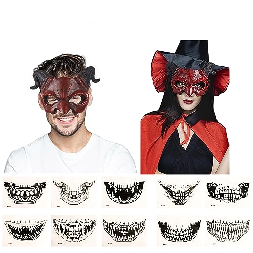 Mizijia Halloween Shofar Dämon Maske, Halloween-Maskenset, Latex maske, Kreative Simulation maske, für Halloween, Ostern und Maskerade (1 Maske, 10 Tattoo) von Mizijia