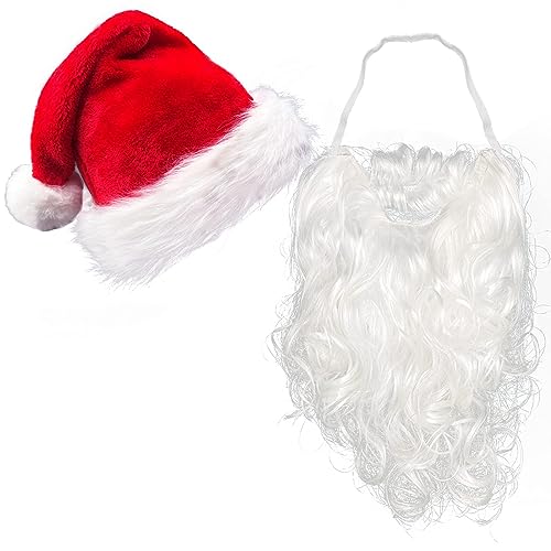 Mizijia Weihnachts dekorationen für Erwachsene, Weihnachts mannbart und mütze, Weihnachts mütze Weihnachtsmann Bart Gesichtsmaske, für Feiertags-Weihnachtsparty-Dekoration von Mizijia