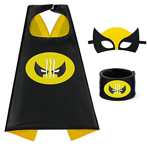 Superhelden-Umhänge für Kinder, Superhelden-Umhang mit Maske und Bund, Halloween-Kostüme und Party-Verkleidung, Geschenk für Jungen und Mädchen(Gelb+schwarz) von Mizzuco