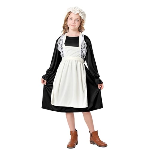 Mjjsk Deutsches Dirndlkleid für Kinder, Mädchen, bayerisches Oktoberfest, traditionelles Kleid, Halloween, Party, Kostüm, Urlaub, Mode, Freizeitkleider, Schwarz , 7- 9 Jahre von Mjjsk
