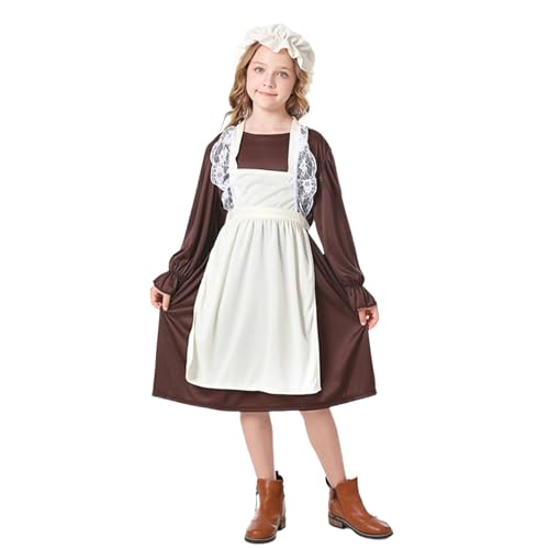 Mjjsk Deutsches Dirndlkleid für Kinder, Mädchen, bayerisches Oktoberfest, traditionelles Kleid, Halloween, Party, Kostüm, Urlaub, Mode, Freizeitkleider, coffee, 12-14 Jahre von Mjjsk