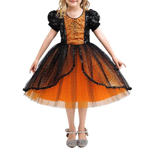 Mjjsk Halloween-Kleid für Mädchen, Gothic, Hexe, Spinnennetz, Tüll, Kostüm, Kinder, Urlaub, Geburtstag, Party, Pailletten, glitzernd, Karnevals-Outfit, Orange, 4-5 Jahre Mjjsk Halloween-Kleid für Mädchen, Gothic, Hexe, Spinnennetz, Tüll, Kostüm, Kinder, Urlaub, Geburtstag, Party, Pailletten, glitzernd, Karnevals-Outfit, Orange, 4-5 Jahre von Mjjsk