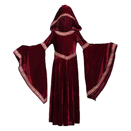 Mjjsk Halloween-Kleid für Mädchen, mittelalterliches Hexen-Vampir-Kostüm, Maxikleid für Kinder, Renaissance-Party, Neuheit, Outfits, Retro, Gothic, Samtkleid, rot, 140 Mjjsk Halloween-Kleid für Mädchen, mittelalterliches Hexen-Vampir-Kostüm, Maxikleid für Kinder, Renaissance-Party, Neuheit, Outfits, Retro, Gothic, Samtkleid, rot, 140 von Mjjsk