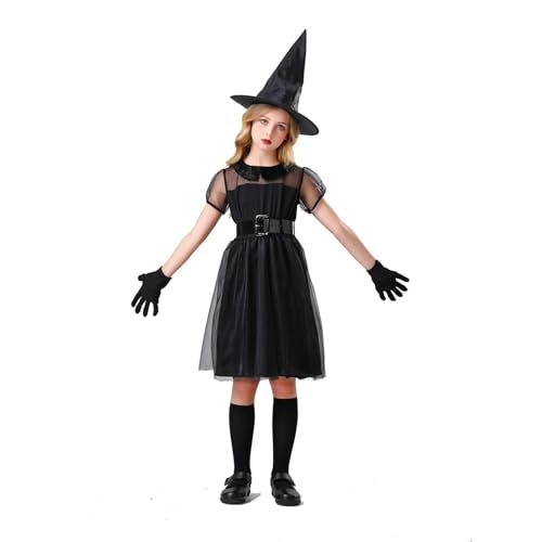 Mjjsk Halloween-Kostüm für Mädchen, Hexe, Prinzessin, Karneval, Urlaub, Outfit, Kinder, Gothic, Tüll, Tutu, Partykleid, Vintage-Kleid, Schwarz , 5-6 Jahre von Mjjsk