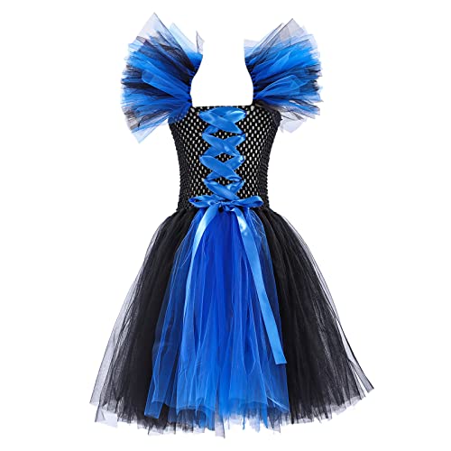 Mjjsk Halloween-Kostüm für Mädchen, Hexe, Prinzessin, festlich, Karneval, Party, Outfit, Kinder, Gothic-Tüll-Tutu-Kleid, Vintage-Kleid, A-1-blau, 140 von Mjjsk
