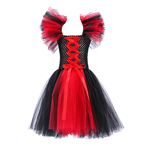 Mjjsk Halloween-Kostüm für Mädchen, Hexe, Prinzessin, festlich, Karneval, Party, Outfit, Kinder, Gothic-Tüll-Tutu-Kleid, Vintage-Kleid, A-1-rot, 2-3 Jahre von Mjjsk