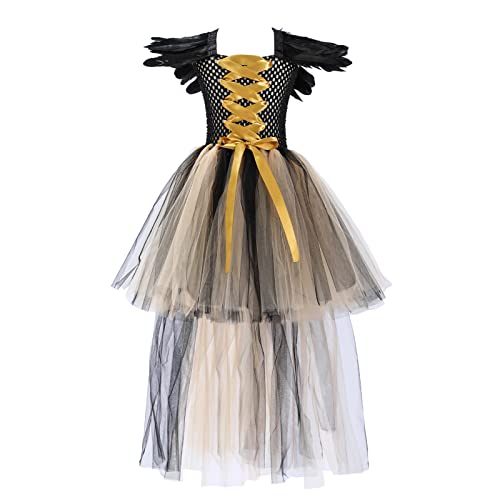 Mjjsk Halloween-Kostüm für Mädchen, Hexe, Prinzessin, festliches Karnevals-Outfit, Kindergeburtstag, Party, Tüllkleider, Kindermode, A-1, Gelb, 140 von Mjjsk