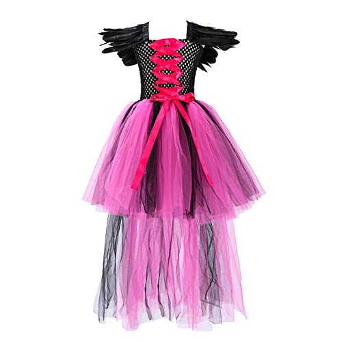 Mjjsk Halloween-Kostüm für Mädchen, Hexe, Prinzessin, festliches Karnevals-Outfit, Kindergeburtstag, Party, Tüllkleider, Kindermode, A-1, Rosa, 4-5 Jahre von Mjjsk