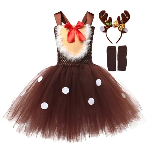 Mjjsk Halloween-Kostüm für Mädchen, Prinzessin, festliches Tüllkleid, Kinder, ärmellos, modisches Tutu-Kleid, Kinder-Kostüm, Abschlussball-Party-Outfit, braun, 140 von Mjjsk