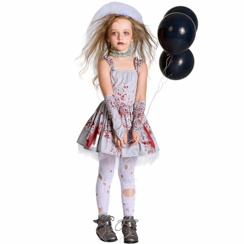 Mjjsk Halloween-Kostüm für Mädchen, blutige Geisterbraut-Gruselkleider, Zombie-Brautkleid, Urlaubskleid, Kinder, Neuheit, Party, Karneval, Outfit, weiß, 8-10 Jahre Mjjsk Halloween-Kostüm für Mädchen, blutige Geisterbraut-Gruselkleider, Zombie-Brautkleid, Urlaubskleid, Kinder, Neuheit, Party, Karneval, Outfit, weiß, 8-10 Jahre von Mjjsk