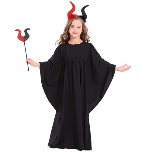 Mjjsk Halloween-Kostüme für Mädchen, Engel, Teufel, Feenkleid, Kinder, Neuheit, Urlaub, Party, Outfits für Karneval, Welttag des Buches, Schwarz , 128 von Mjjsk