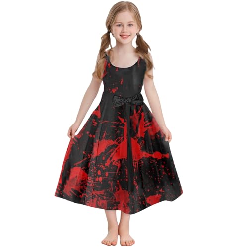 Mjjsk Halloween-Outfits für Mädchen, Kinder, blutiger Geisterdruck, ausgestelltes Kleid, ärmellos, Tunika, Geburtstag, Party, leger, Urlaubskleid, A-1, Hot Pink, 5-6 Jahre von Mjjsk