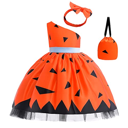 Mjjsk Halloween-Outfits für Mädchen, Prinzessin, Geburtstagsparty, Freizeitkleid, Kinder, ärmellos, A-Linie, festliche Mode, Karneval, Fasching, Orange, 5-6 Jahre von Mjjsk
