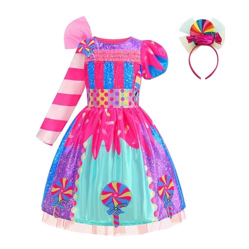 Mjjsk Halloween-Outfits für Mädchen, Prinzessin, Regenbogen-Süßigkeiten-Kostüm, Kinder, Neuheit, lustige Geburtstagsparty-Kleider, festliches Karnevalskleid, hot pink, 4-5 Jahre von Mjjsk