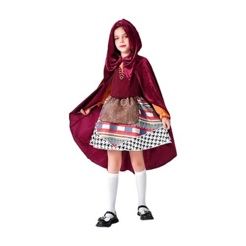 Mjjsk Halloween-Outfits für Mädchen, Vintage-Kostüm, Partykleider, Kindergeburtstag, langärmelig, A-Linie, Welttag des Buches, Karneval, Urlaubskleid, rot, 5-6 Jahre von Mjjsk