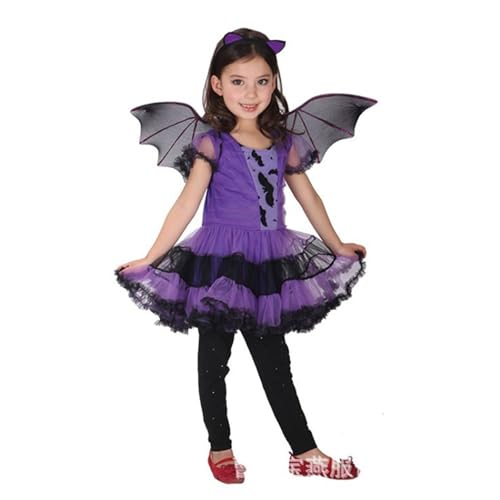 Mjjsk Kinder Halloween-Kleid Mädchen Hexe Prinzessin Urlaub Neuheit Fancy Outfit Gothic Tüll Tutu Kleider Kinder Vintage Kleid, violett, 3-4 Jahre von Mjjsk