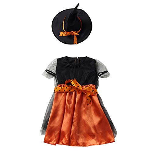 Mjjsk Kinder Halloween Kleid Mädchen Hexe Prinzessin Urlaub Neuheit Outfit Geburtstag Party Fancy Tüll Kleider Kinder Mode Kleid, gelb, 8-9 Jahre von Mjjsk