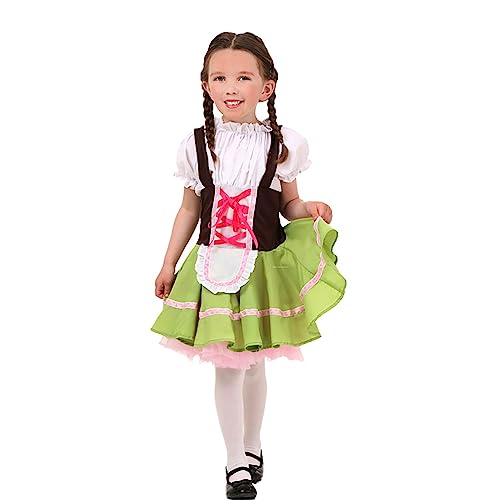 Mjjsk Mädchen Deutsches Dirndl Kleid Halloween Party Fancy Outfit Kinder Bayerisches Oktoberfest Traditionelle Urlaub Kinder Karneval Outfit, grün, 11-12 Jahre von Mjjsk