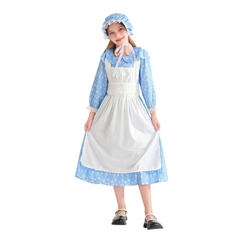 Mjjsk Mädchen Deutsches Dirndl Kleid Kinder Bayerisches Oktoberfest Halloween Party Kleider Kinder Traditionelle Fancy Vintage Karneval Outfit, blau, 11-12 Jahre von Mjjsk