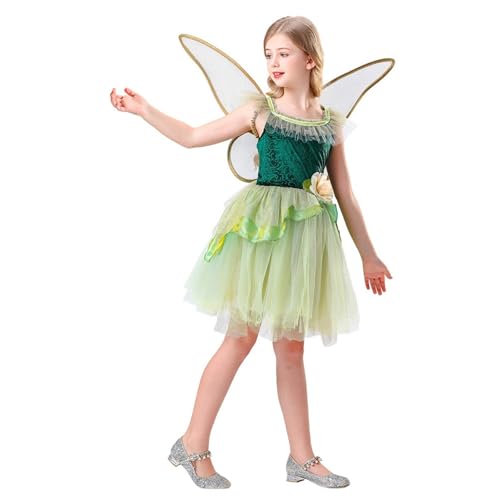 Mjjsk Mädchen Feen-Outfits Prinzessin Verkleidung Fee Schmetterling Flügel Tüll Tutu Kleider Kinder Halloween Geburtstag Party Karneval Kleid, grün, 11-12 Jahre von Mjjsk