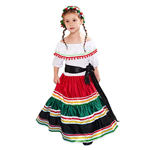 Mjjsk Mädchen Halloween Karneval Verkleidung Kinder Traditionelles Festliches Outfit Schule Retro Ballkleider Geburtstag Urlaub Neuheit Kleid, weiß, 140 von Mjjsk