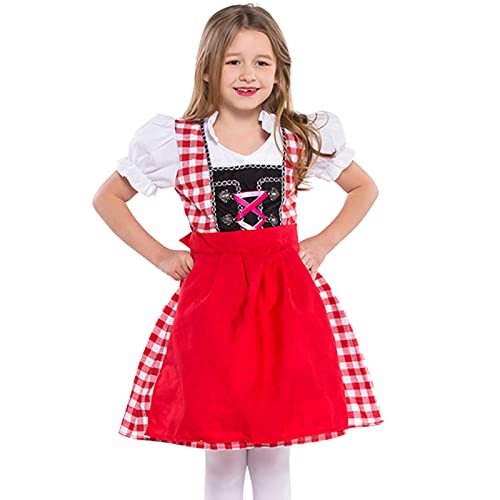 Mjjsk Mädchen Halloween Party Fancy Outfit Bayerisches Oktoberfest Traditionelles Kleid Kinder Deutsches Dirndl Kleid Vintage Mode Freizeitkleider, rot, 128 von Mjjsk