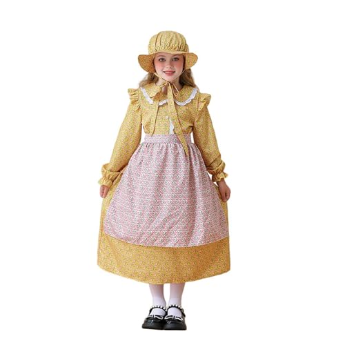 Mjjsk Mädchen Halloween Party Fasching Outfit Bayerisches Oktoberfest Trachtenkleid Kinder Deutsches Dirndl Urlaub Kinder Karneval Outfit, gelb, 5-6 Jahre von Mjjsk